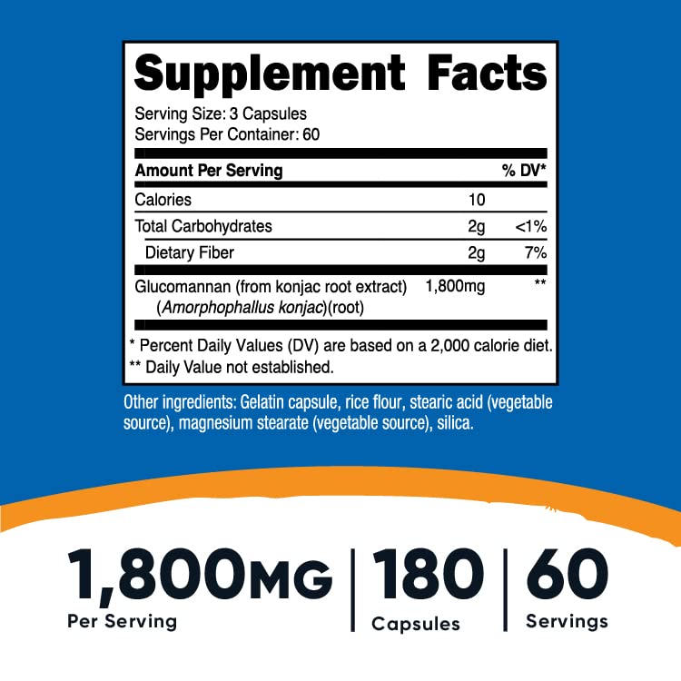 Nutricost Glucomannan 1,800mg Per Serving, 180 Capsules - Natural Fiber Source NutricostBuy Supplements Australia