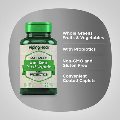 Piping Rock Fruits and Veggies Supplement | 120 Caplets | Fruit and Vegetable Blend with Probiotics | Max Multi Vitamin | Non-GMO, Gluten Free Piping RockBuy Supplements Australia