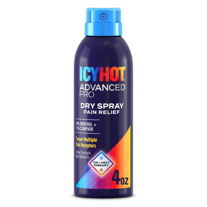 Icy Hot Advanced PRO Pain Relief Dry Spray, Fast-Acting and Quick-Drying Formula, Max Strength Pain Relief with Menthol 16% and Camphor 11% for Backaches, Joints, Muscle Strains and Arthritis, 4 oz Icy HotBuy Supplements Australia