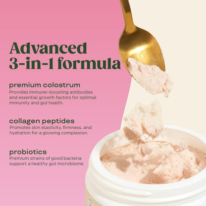 Bloom Nutrition Bovine Colostrum Powder with Vitamin B-12 for Gut Health, Immune Support, Hair Growth & Beauty Supplement | Strawberry, 25 Servings Bloom NutritionBuy Supplements Australia
