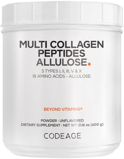 Codeage Multi Collagen Peptides Powder + Allulose - 5 Types - Grass-Fed Collagen - Rare Sugar Allulose Supplement - 0 Calorie Sweetener & 0 Carbs - 18 Amino Acids - Unflavored - Non-GMO - 30 Servings CodeageBuy Supplements Australia
