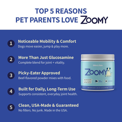 Fifth & Fido Joint Supplement for Dogs - Glucosamine for Dogs - Pet Vitamins and Supplements Powder with Chondroitin & MSM - Hip & Joint Support for Mobility, Stiffness & Flexibility - Mushroom Blend Fifth & FidoBuy Supplements Australia