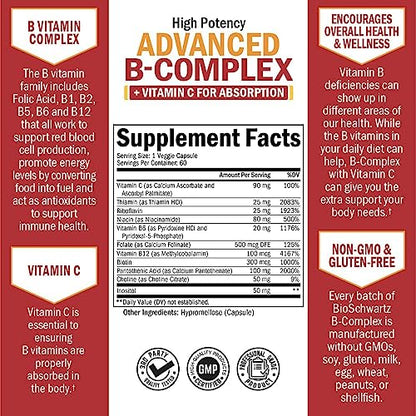 Vitamin B Complex with Vitamin C for Maximum Absorption - Methylcobalamin b12 BioSchwartzBuy Supplements Australia