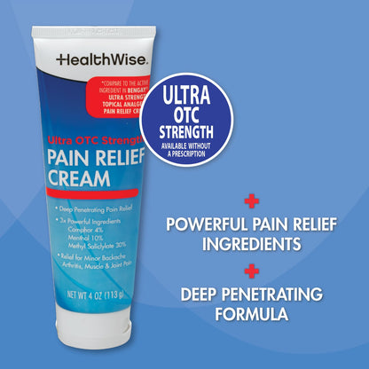 HealthWise Pain Relief Cream | Ultra OTC Strength | 4% Camphor + 10% Menthol + 30% Methly Saliclylate | Non-Greasy Formula | 4.0 Oz | Topical Analgesic HealthWiseBuy Supplements Australia