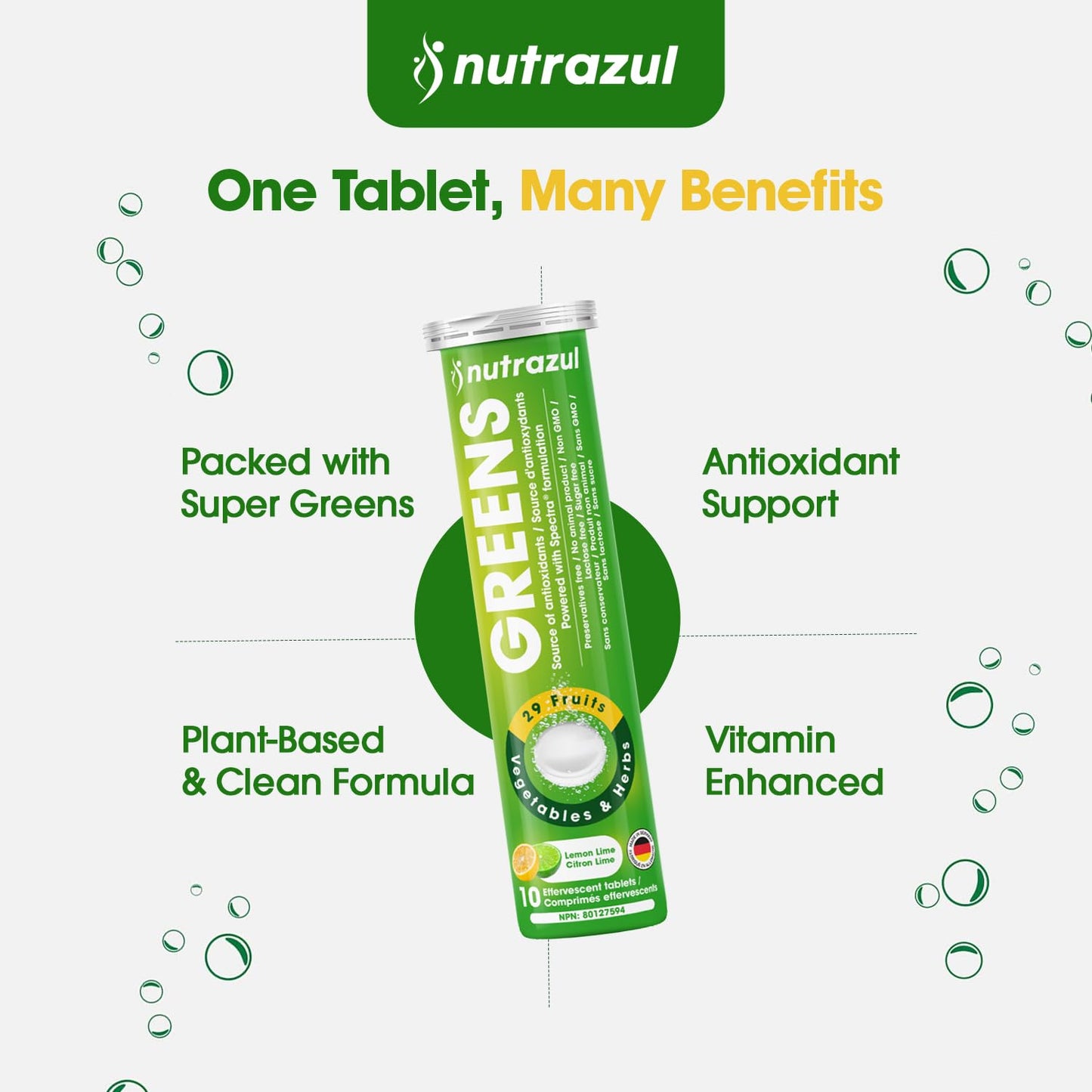 nutrazul Greens Effervescent Tablets - Daily Super Greens Supplement with 29 Superfoods - Antioxidant & Immune Support - Lemon Lime Flavor - Non-GMO - 30 Tablets nutrazulBuy Supplements Australia