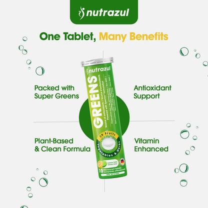 nutrazul Greens Effervescent Tablets - Daily Super Greens Supplement with 29 Superfoods - Antioxidant & Immune Support - Lemon Lime Flavor - Non-GMO - 30 Tablets nutrazulBuy Supplements Australia