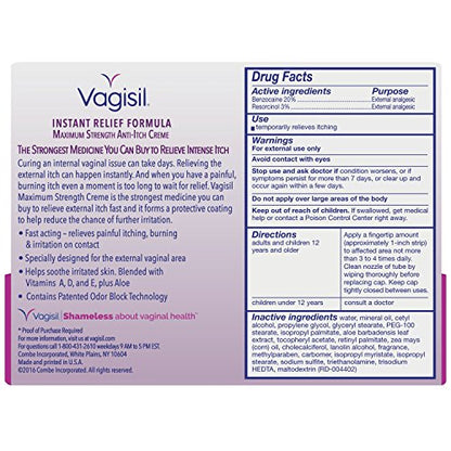 Vagisil Maximum Strength Feminine Anti-Itch Cream with Benzocaine for Women, Helps Relieve Yeast VagisilBuy Supplements Australia