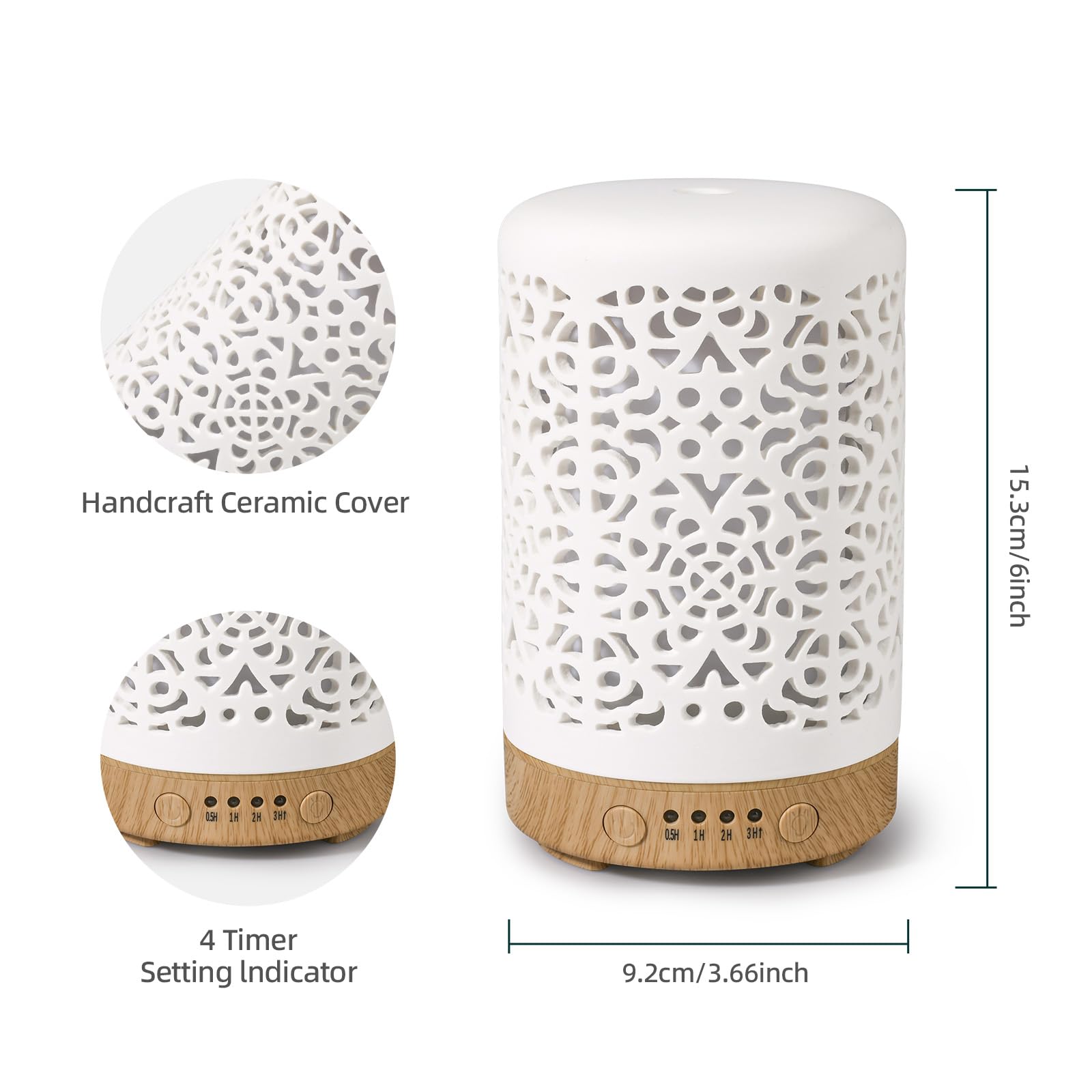 Essential Oil Diffusers, 100ml White Ceramic Diffuser with 7 LED Lights,Ultrasonic Aromatherapy homnasBuy Supplements Australia