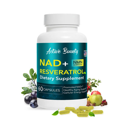 NAD+ Resveratrol Supplement with Quercetin – NMN Alternative for Cellular Energy Support, Focus & Healthy Aging – High Potency 500mg NAD+ Formula, Vegan, Non-GMO, Gluten-Free, Made in USA, 60 Capsules Active BountyBuy Supplements Australia