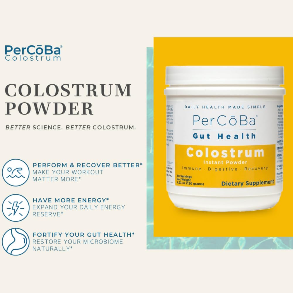 Colostrum Supplement for Gut Health, Bloating, Hair Growth, Muscle Recovery, Immune Support - Unflavored Bovine Colostrum Powder Made in USA, Non-GMO, Gluten Free, 120 Grams Per Serving - 40 Servings PERCOBABuy Supplements Australia