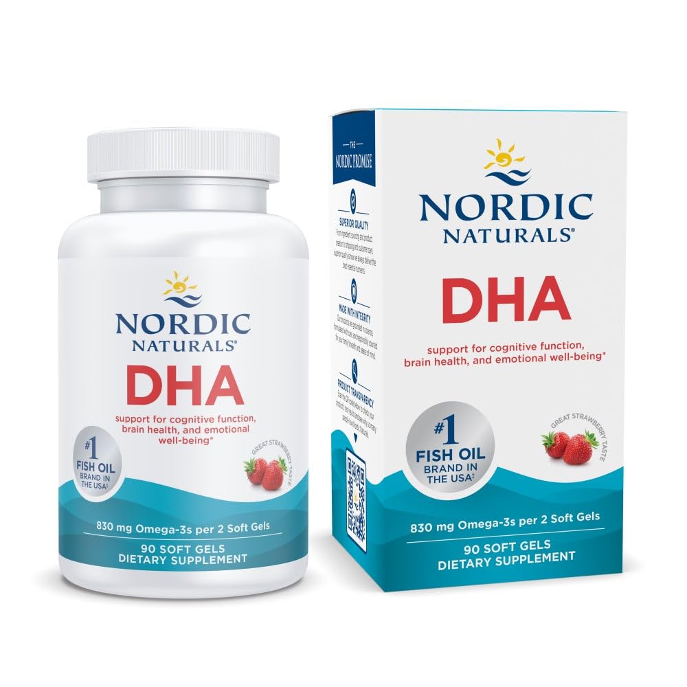 Nordic Naturals DHA, Strawberry - 90 Soft Gels - 830 mg Omega-3 - High-Intensity DHA Formula for Brain & Nervous System Support - Non-GMO - 45 Servings Nordic NaturalsBuy Supplements Australia
