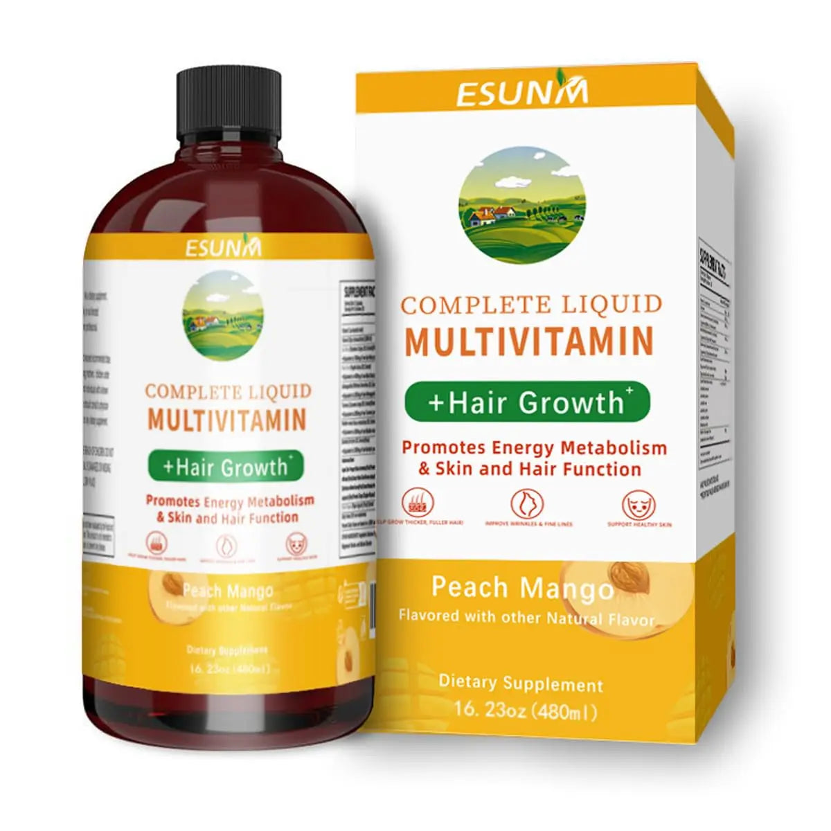 ESUNM Complete Liquid Multivitamin + Hair Growth, Promotes Energy Metabolism& Skin and Hair Function| Vitamin C D | B Vitamins | ESUNM