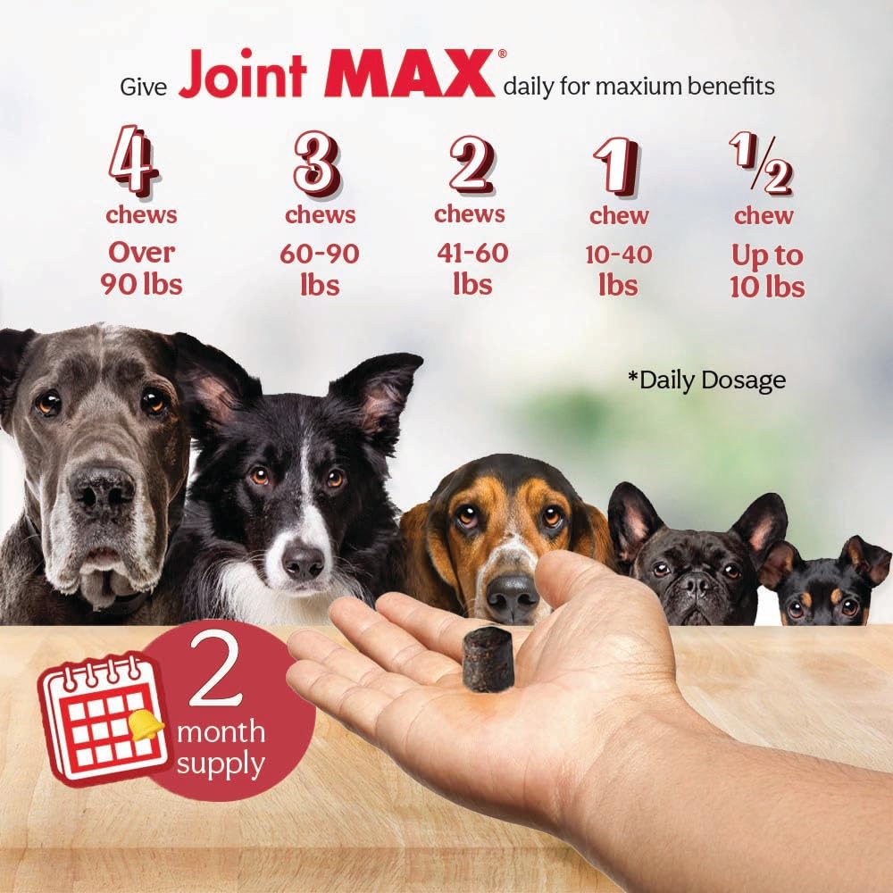 Joint Max TS Joint Supplement Vet Formulated Pain & Inflammation Relief Treats Hip Dysplasia & Arthritis, Glucosamine, Chondroitin, Turmeric, MSM, HA, Creatine, Omega 3 EPA + DHA.120 Soft Chews Joint MaxBuy Supplements Australia