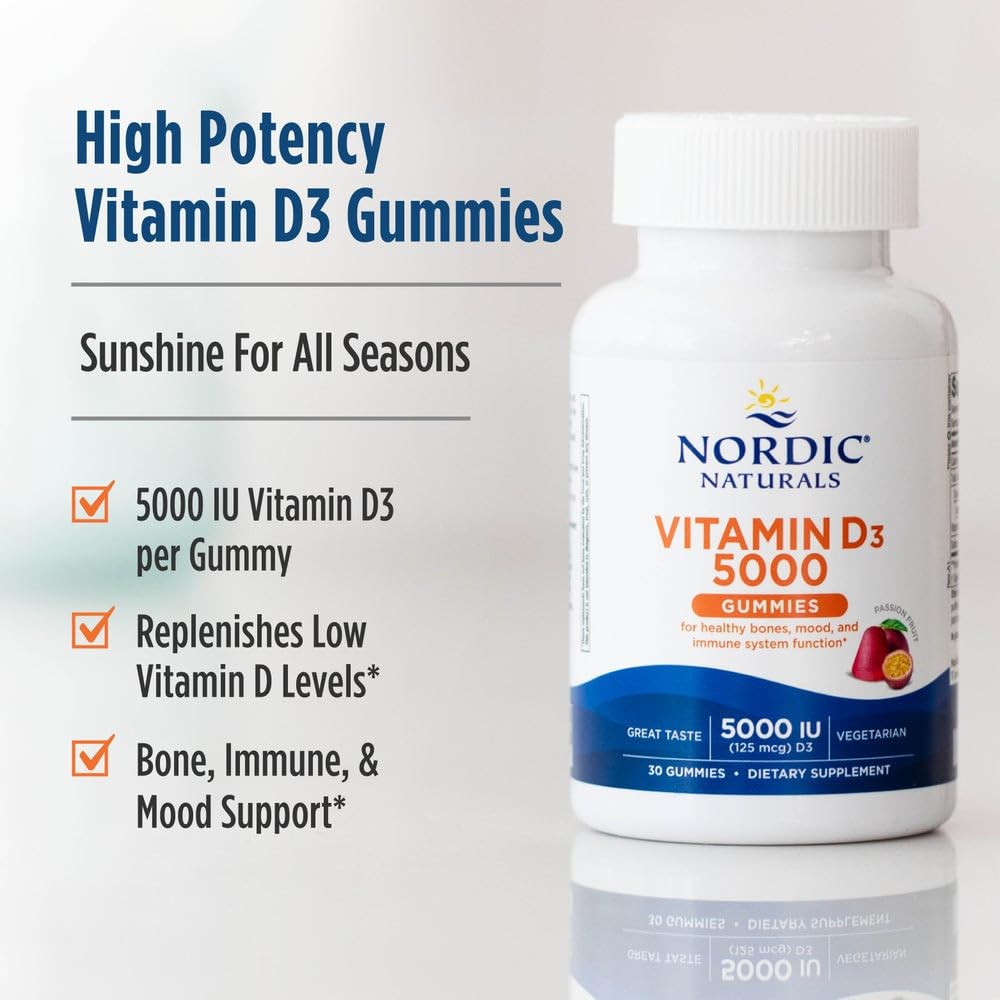 Nordic Naturals Vitamin D3 5000 Gummies, Passion Fruit - 30 Gummies - Support for Healthy Bones, Mood, & Immune System - Vegetarian - Non-GMO - 30 Servings Nordic NaturalsBuy Supplements Australia