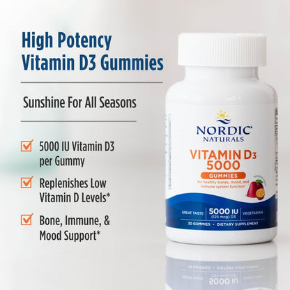 Nordic Naturals Vitamin D3 5000 Gummies, Passion Fruit - 30 Gummies - Support for Healthy Bones, Mood, & Immune System - Vegetarian - Non-GMO - 30 Servings Nordic NaturalsBuy Supplements Australia