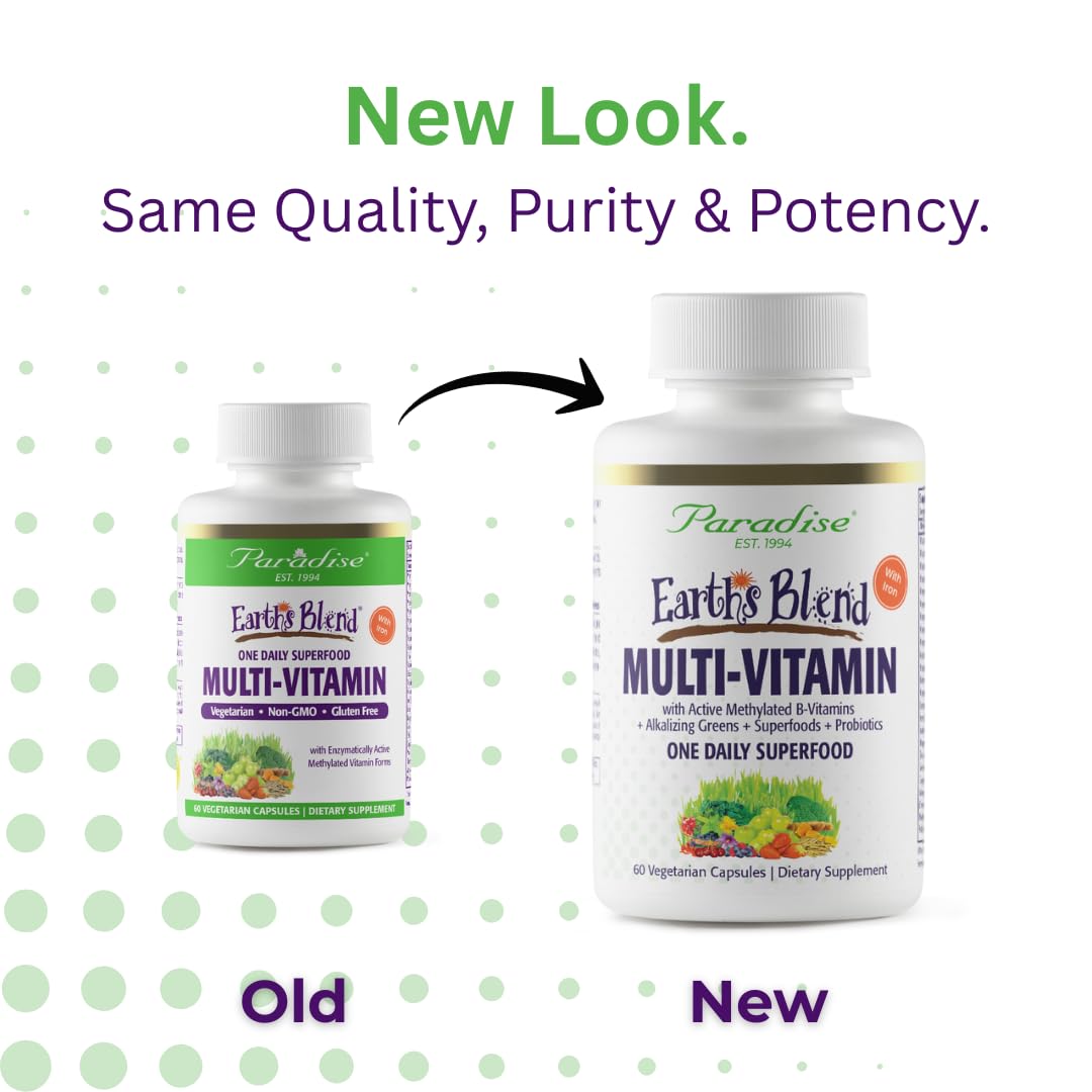 Paradise Herbs Earth's Blend Once Daily Multivitamin with Iron, 48 Organic Superfoods, Probiotics, Antioxidants, Vitamins A, B12, C, D, K2, 60 Capsules Paradise HerbsBuy Supplements Australia