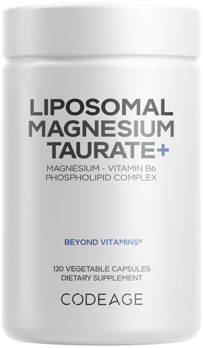 Codeage Liposomal Magnesium Taurate+ Supplement - Magnesium Taurate, Vitamin B6 as Pyridoxal 5-Phosphate, 2-Month Supply - Liposomal Delivery, Vegan, Non-GMO, Gluten-Free, 120 Capsules CodeageBuy Supplements Australia