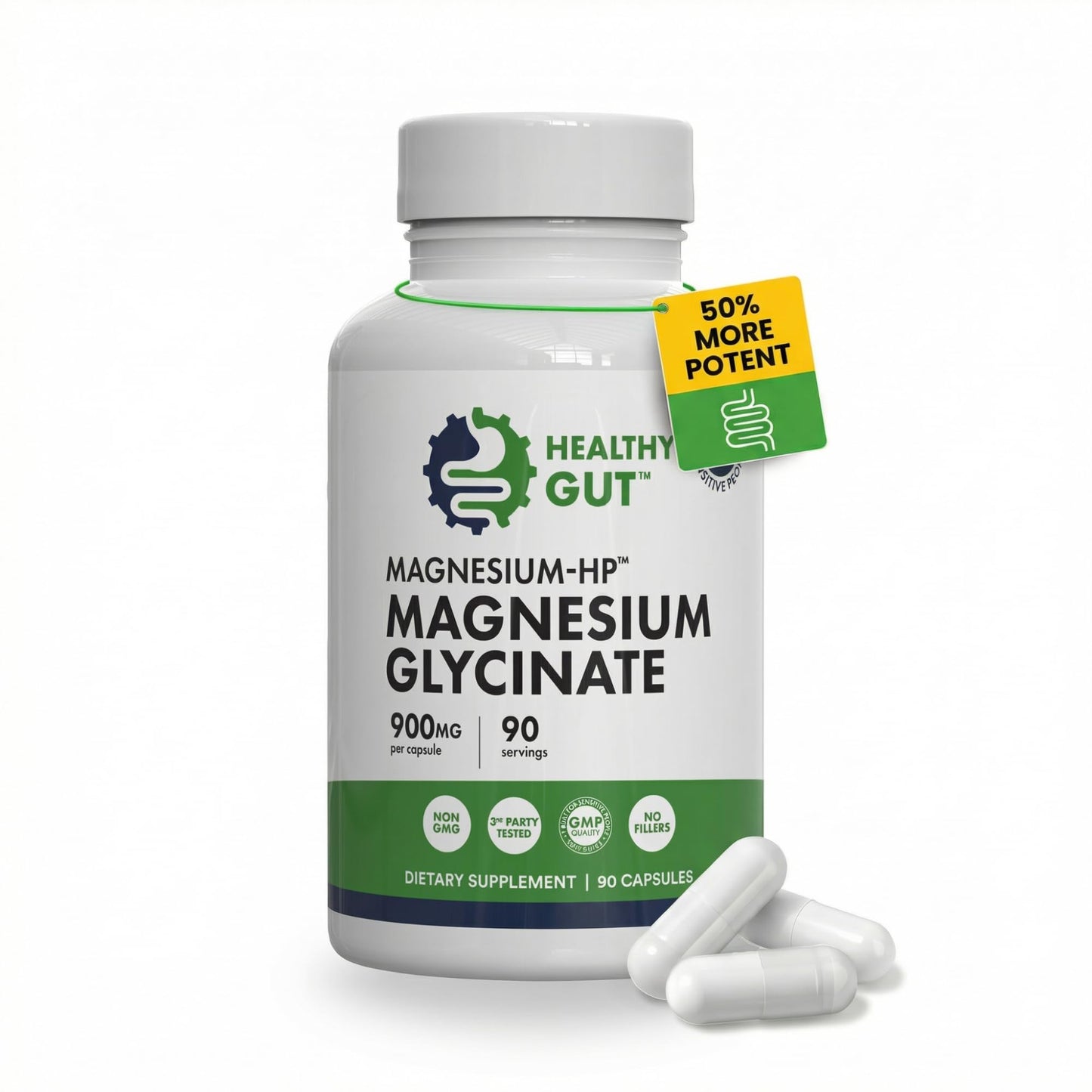 Healthy Gut Magnesium-HP | Ultra Pure Magnesium Glycinate Capsules with Zero Fillers | 180 mg Magnesium Glycinate | 90 Servings Healthy GutBuy Supplements Australia