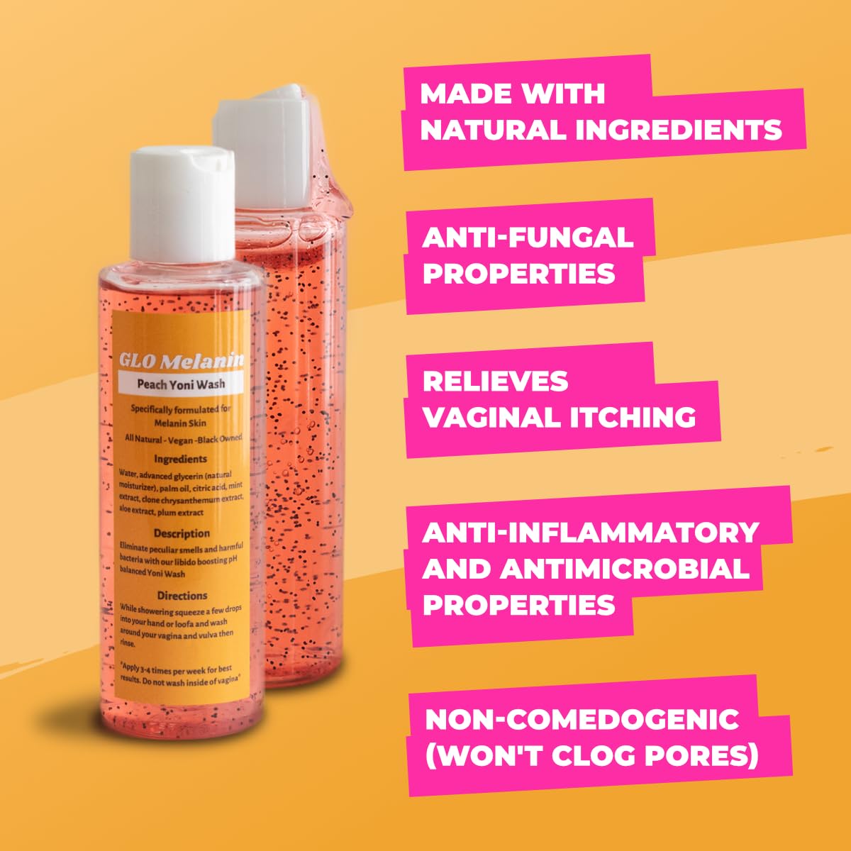 GLO Melanin Peach Yoni Wash with Aloe Vera, All Natural Feminine Wash for Women pH Balance Glo MelaninBuy Supplements Australia