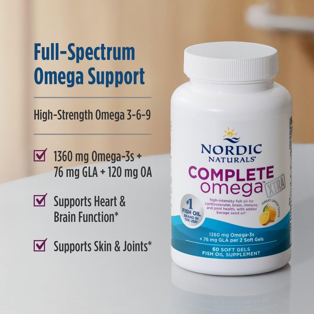 Nordic Naturals Complete Omega Xtra, Lemon - 60 Soft Gels - 1360 mg Omega-3 + 76 mg GLA - Healthy Skin - Cognition - Non-GMO - 30 Servings Nordic NaturalsBuy Supplements Australia