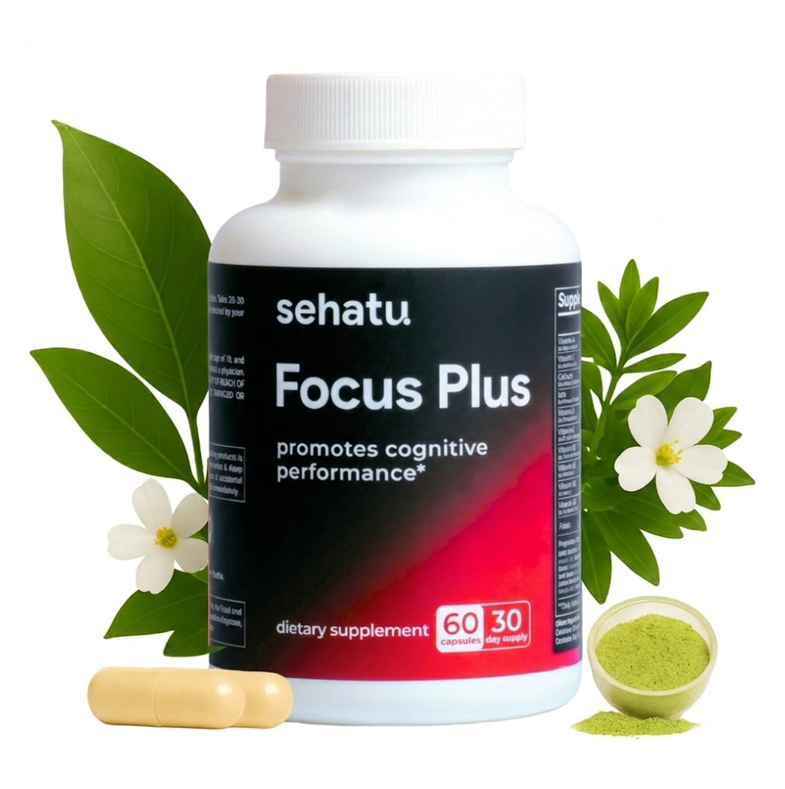SEHATU Focus Plus Cognitive Performance Enhancer | with N-Acetyl L-Tyrosine, DMAE Bitartrate, GABA, Glutamic Acid | Boosts Focus, Enhances Memory, Supports Brain Health | 60 Count | 30 Day Supply SEHATUBuy Supplements Australia