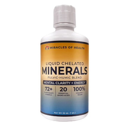 Miracles of Health Liquid Chelated Minerals - Organic Humic Fulvic Mineral Blend - 72+ Plant-Based Minerals, 20 Essential Amino Acids - 100% Natural - 1 Month Supply, 32 fl. oz Miracles of HealthBuy Supplements Australia