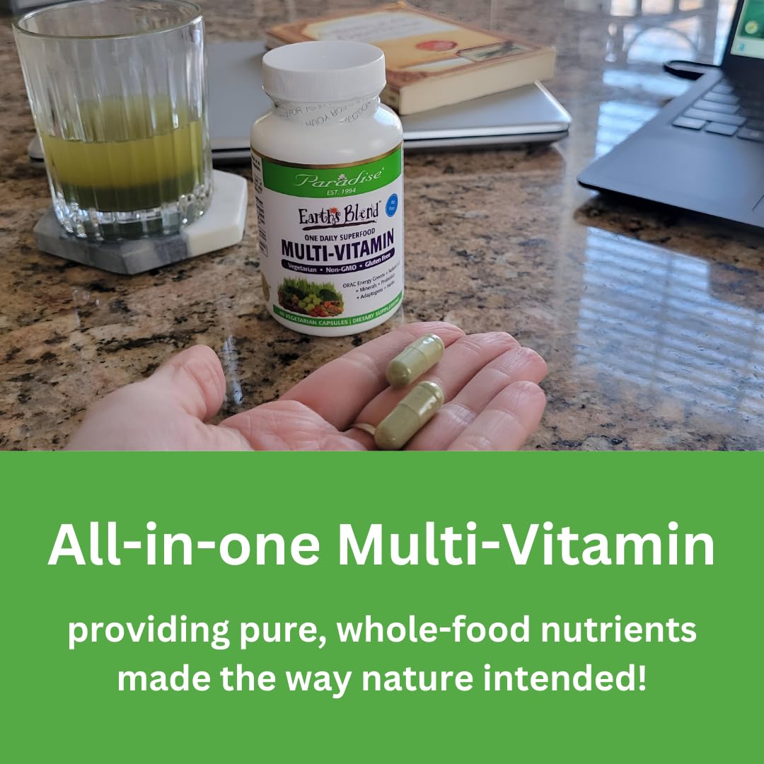 Paradise Herbs Earth's Blend Once Daily Multivitamin with Iron, 48 Organic Superfoods, Probiotics, Antioxidants, Vitamins A, B12, C, D, K2, 60 Capsules Paradise HerbsBuy Supplements Australia