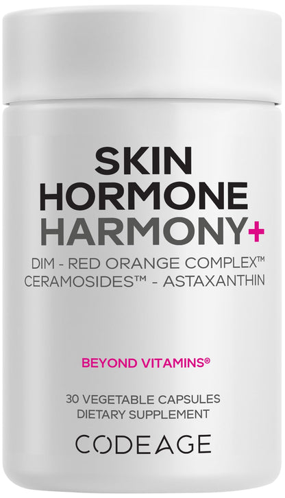 Codeage Skin Hormone Harmony+ Supplement – Skin Hair Support with Ceramosides, Red Orange Complex, Diindolylmethane, Astaxanthin, Vitamin C Ascorbic Acid, Liposomal Delivery – Non-GMO – 30 Capsules CodeageBuy Supplements Australia