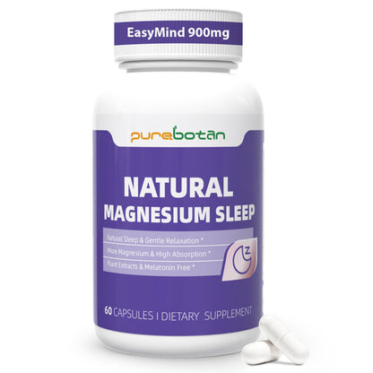 PureBotan Magnesium Oxide and Glycinate Extra Strength, Natural Sleep Aid Supplement EasyMind, High Absorption, Restful Sleep & Relaxation, Cortisol Lower, Natural-Gentle, Melatonin Free, 60 Capsules PureBotanBuy Supplements Australia