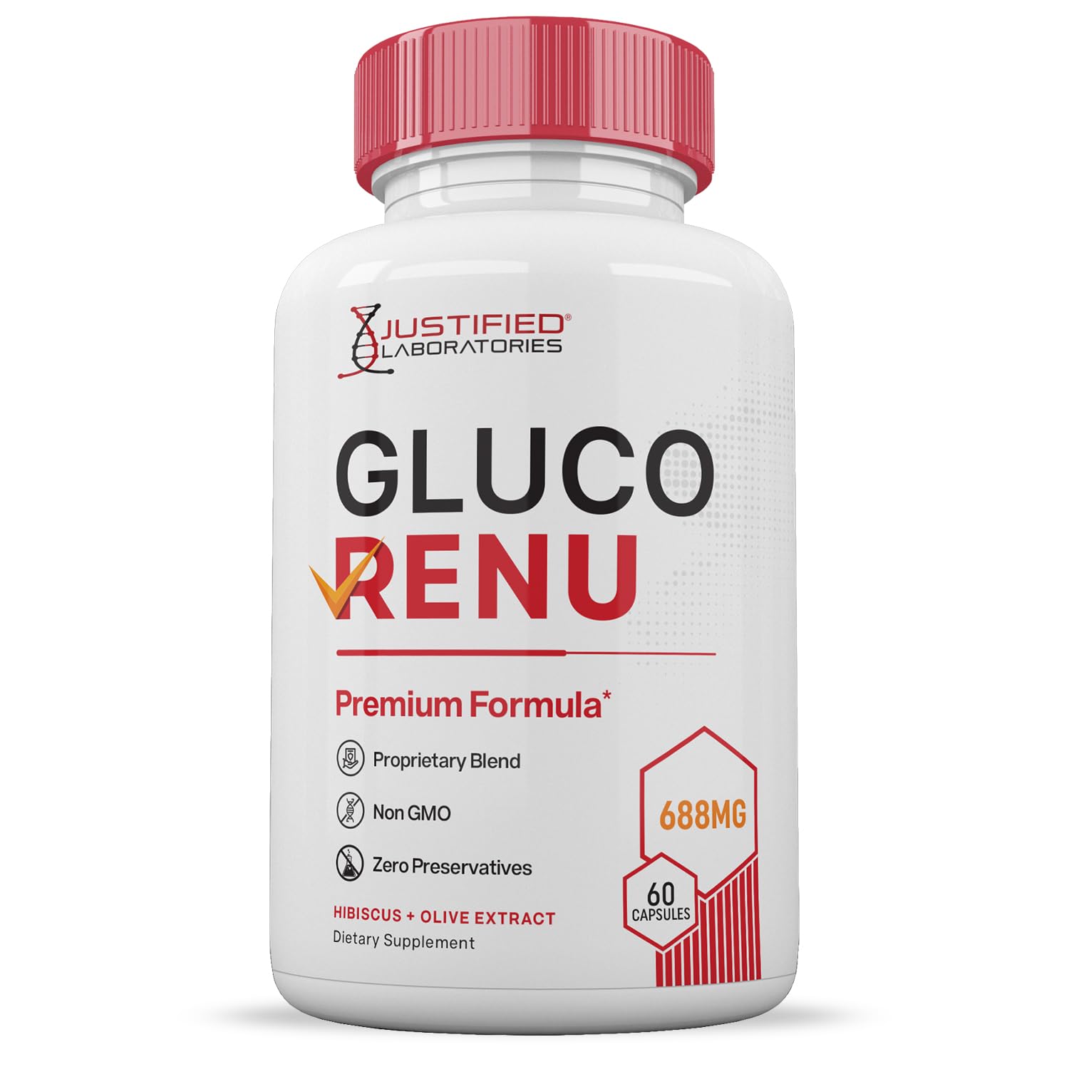Gluco Renu 688MG Glyco Support Pills Premium Formula Gluo Renew Glycogen Support Formulated Hawthrone Hibiscus Garlic Junpier Powder Olive Forskolin Green Tea Extract 60 Capsules Justified LaboratoriesBuy Supplements Australia