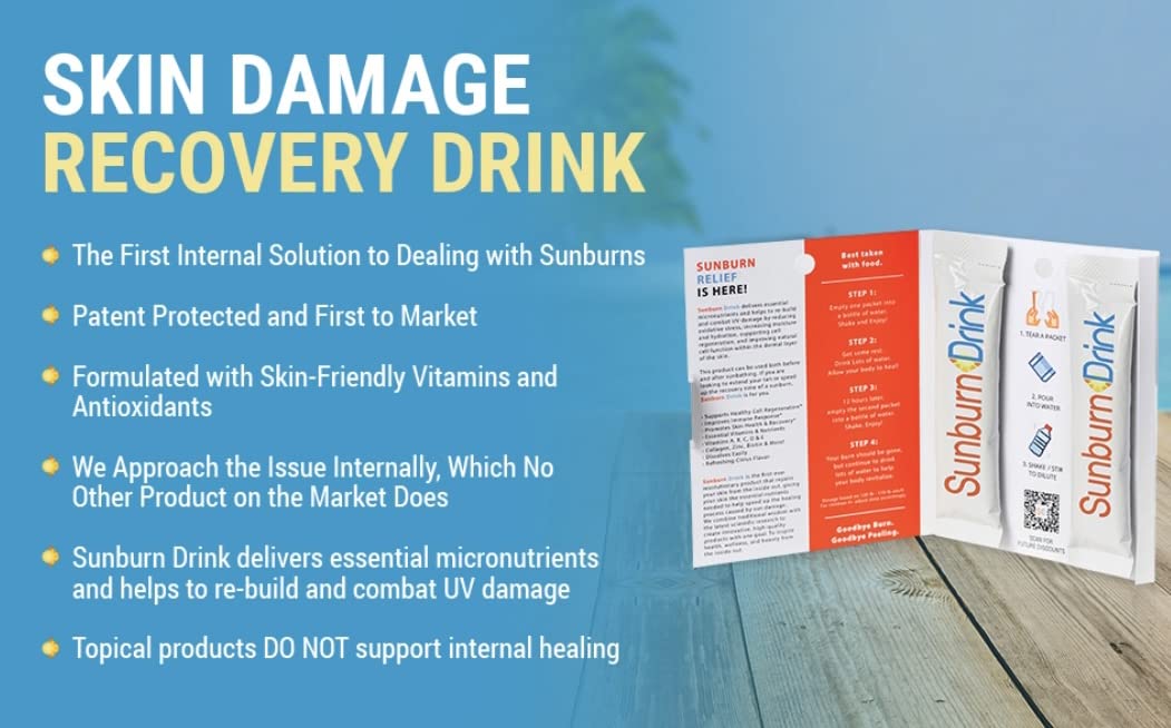 Sunburn Drink - Twin Pack - After Sun Skin Care - Supports Healthy Skin from The Inside Out -Promotes Hydration - Sun Damage Support - Mix with Water - Travel Size Sunburn DrinkBuy Supplements Australia