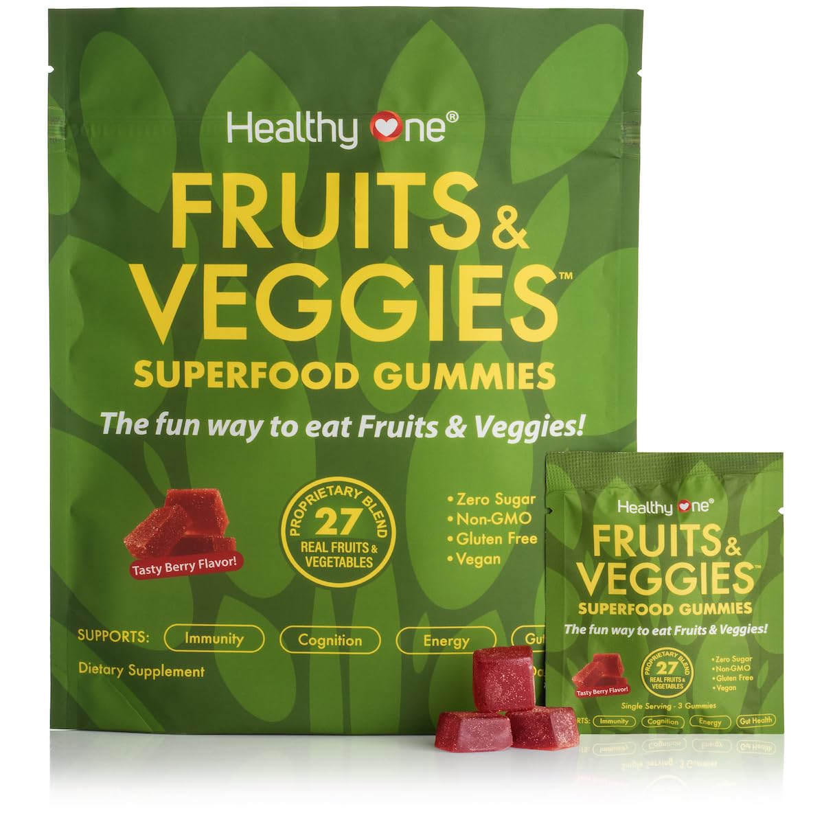 Fruits & Veggies Sugar-Free Gummies - 27 Whole Foods - Equals 3 Servings of Fruits & Vegetables - Improve Energy, Focus & Immune Function - Fiber - Antioxidants - Organic Ingredients - 14 Packets Healthy OneBuy Supplements Australia