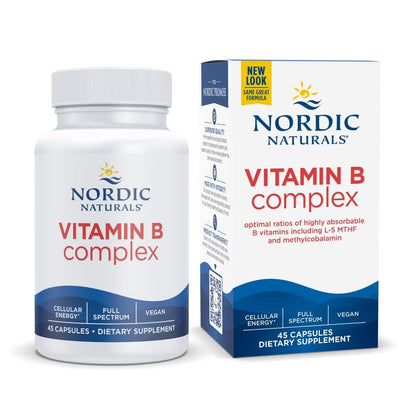 Nordic Naturals Vitamin B Complex - 45 Capsules Thiamine, Riboflavin, Niacin, B6 & B12, Folate, Biotin, Pantothenic Acid Heart Brain Health, Energy, Metabolism Non-GMO Servings Nordic NaturalsBuy Supplements Australia
