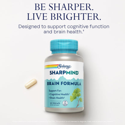 SOLARAY SharpMind Brain Support Formula - Nootropic Brain Supplements - Cognitive and Brain Health Support with Ginkgo Biloba - 60-Day Guarantee, 60 Servings, 60 VegCaps SOLARAYBuy Supplements Australia