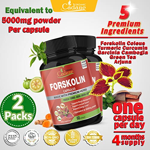 2 Packs Organic Forskolin Supplements Capsules 5000mg with Turmeric, Arjuna, Garcinia Cambogia Organic CadaneBuy Supplements Australia