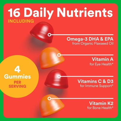 SmartyPants Organic Kids Multivitamin Gummies: Omega 3 (ALA), Vitamin D3, C, Vitamin B12, B6, A, K & Zinc for Immune Support, Biotin SmartyPants