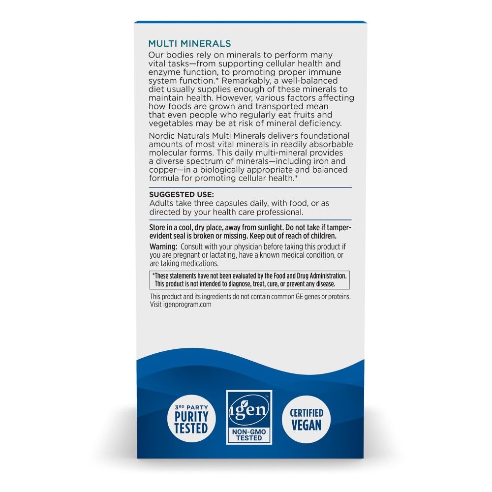 Nordic Naturals Multi Minerals, Unflavored - 90 Capsules - 11 Essential Minerals - Optimal Health & Wellness - Certified Vegan - Non-GMO - 30 Servings Nordic NaturalsBuy Supplements Australia