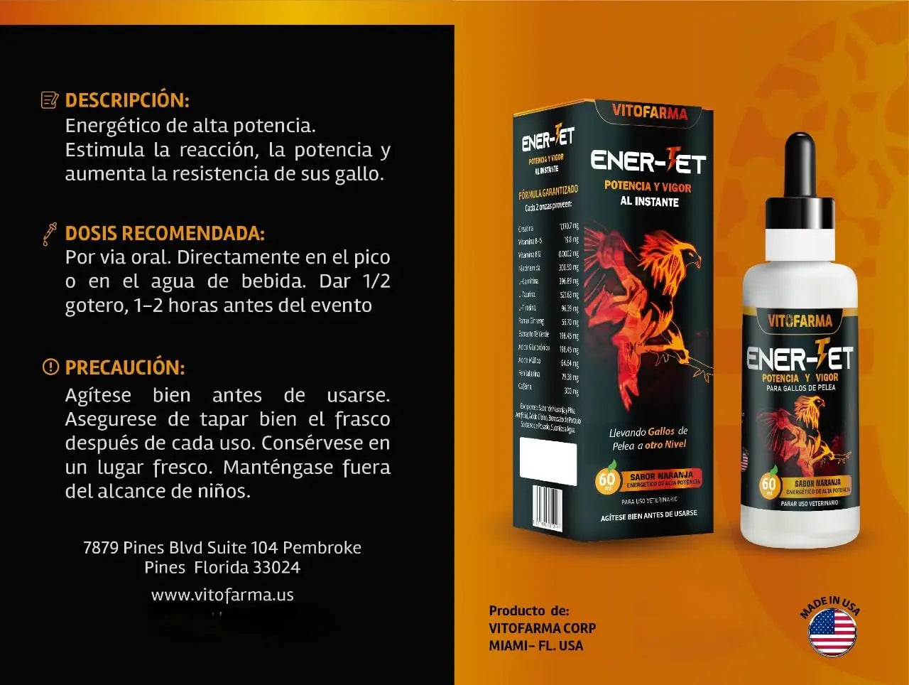 VITOFARMA Ener-Jet Energy Booster for Rooster Natural Multivitamin - Liquid 60 ml VITOFARMABuy Supplements Australia