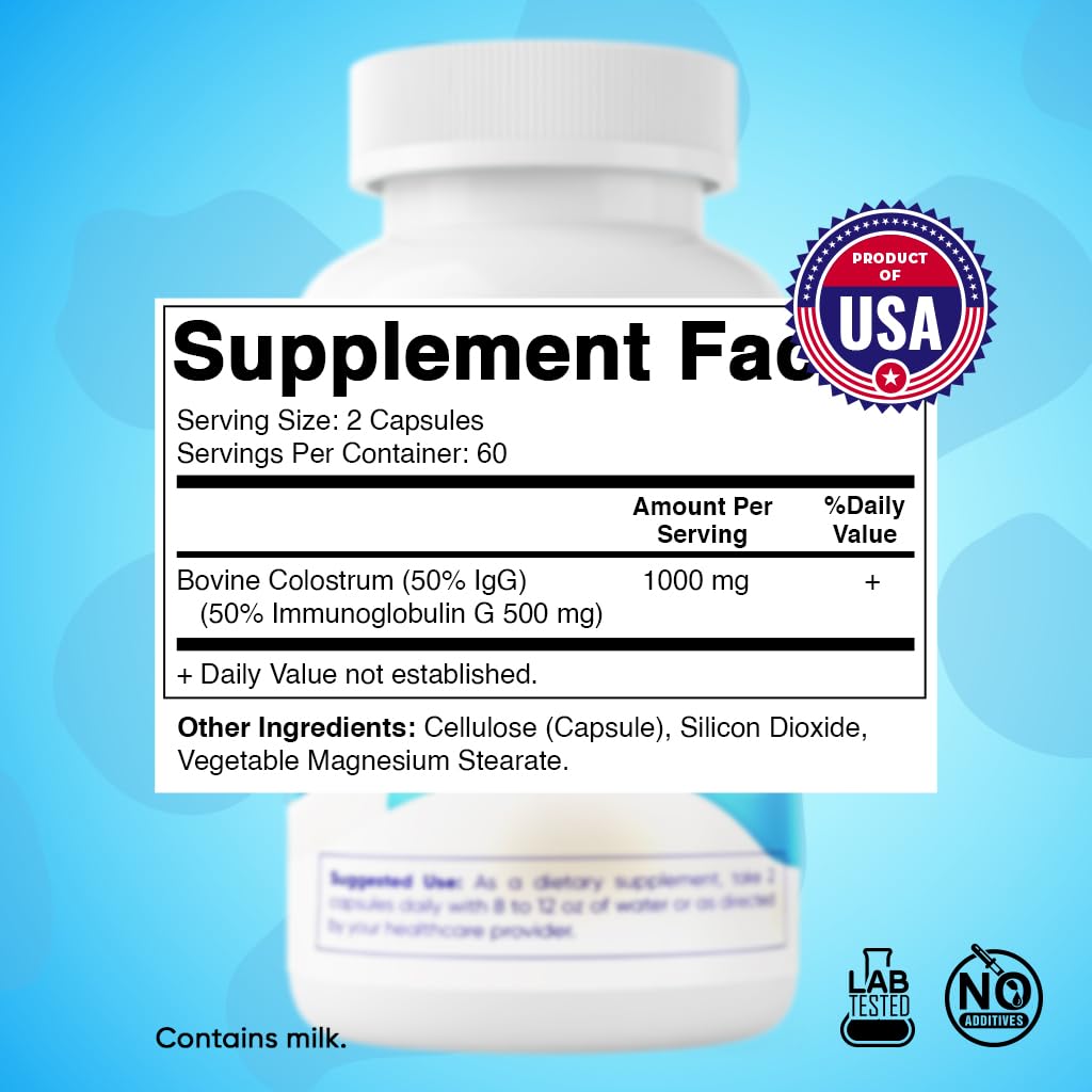 Vitamatic Bovine Colostrum Supplement 1000 mg per Serving - 50% Highest IgG - Supplement for Gut Health, Hair Growth, Beauty, Muscle Recovery, & Immune Support - 120 Capsules VitamaticBuy Supplements Australia