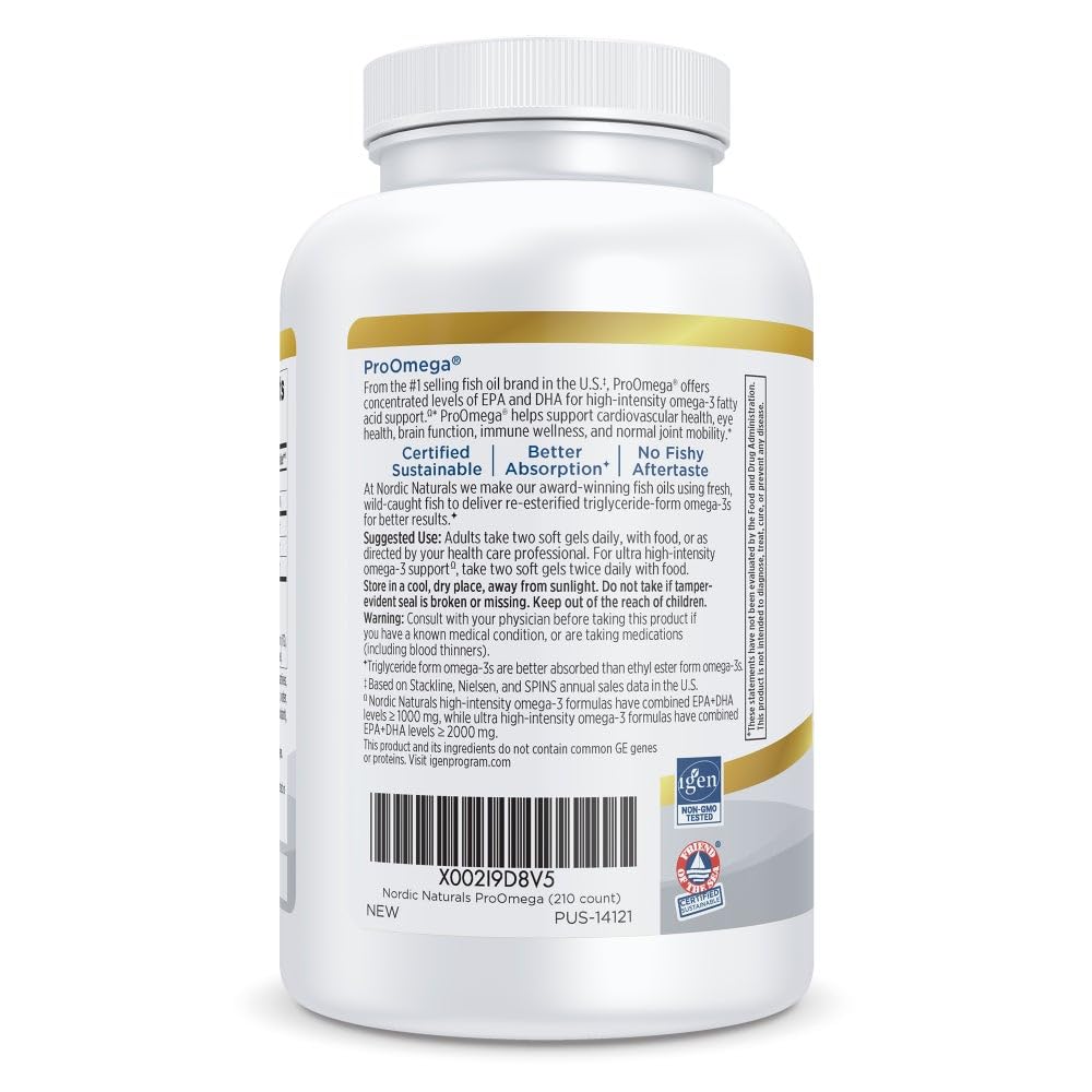 Nordic Naturals ProOmega, Lemon Flavor - 210 Soft Gels - 1000 mg Omega-3 - High-Potency Fish Oil with EPA & DHA - Promotes Brain, Eye, Heart, & Immune Health - Non-GMO - 105 Servings Nordic NaturalsBuy Supplements Australia