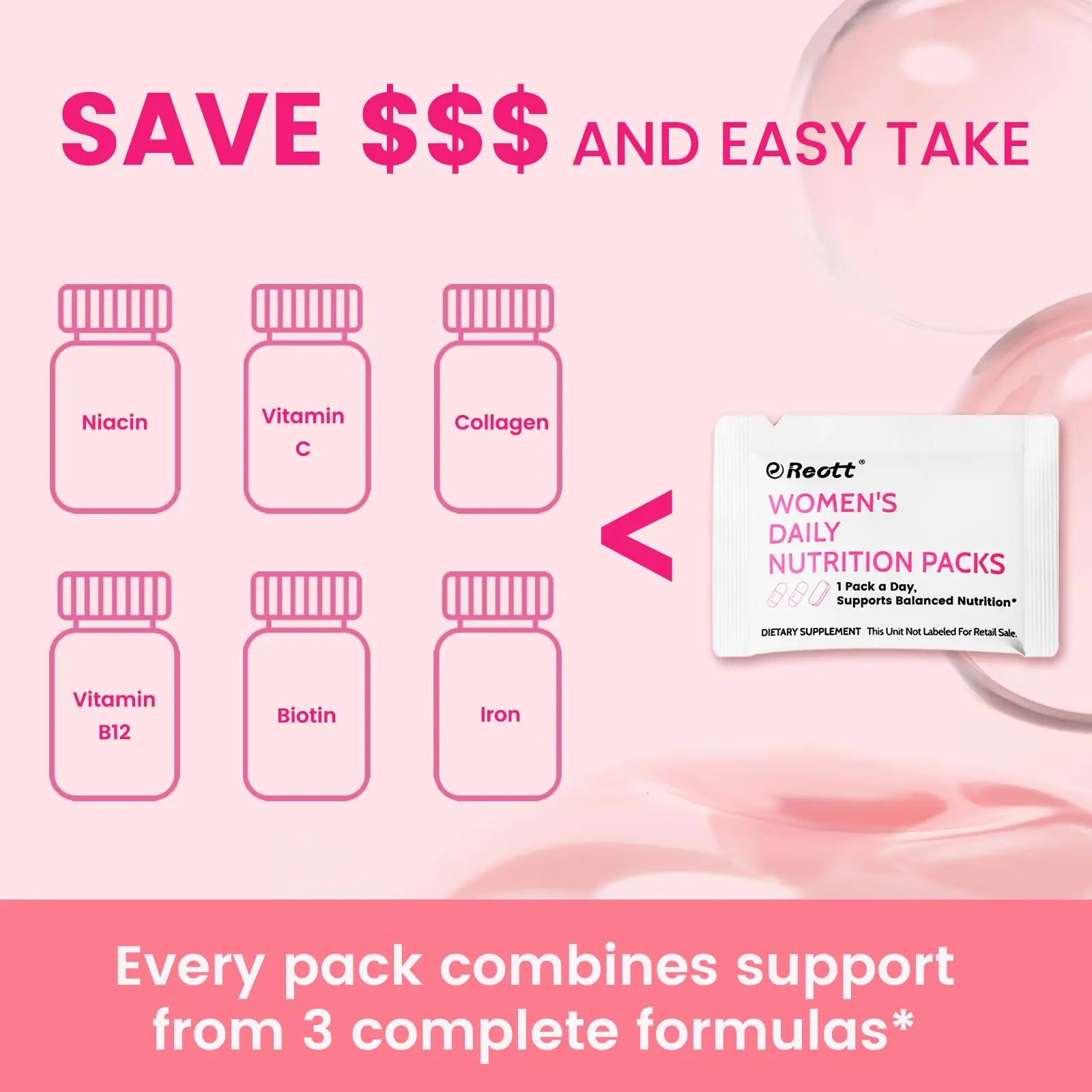 Women's Daily Vitamin Packs with Collagen Peptide, PQQ, 4-IN-1 Multivitamins For Women Health Supports Immune Health, Skin, Brain REOTT