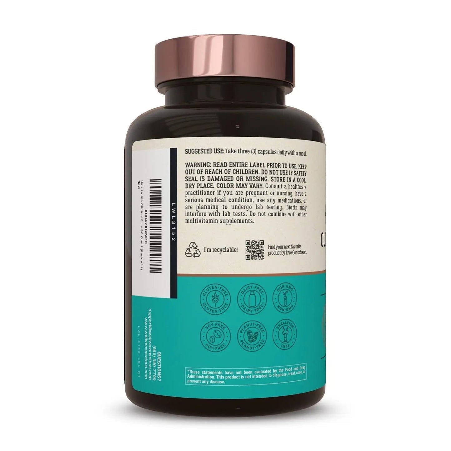 Hair La Vie Live Conscious Clinical Formula Hair Growth Vitamins for Women and Men w/Biotin, Collagen & Saw Palmetto (Pack of 1) Hair La VieBuy Supplements Australia