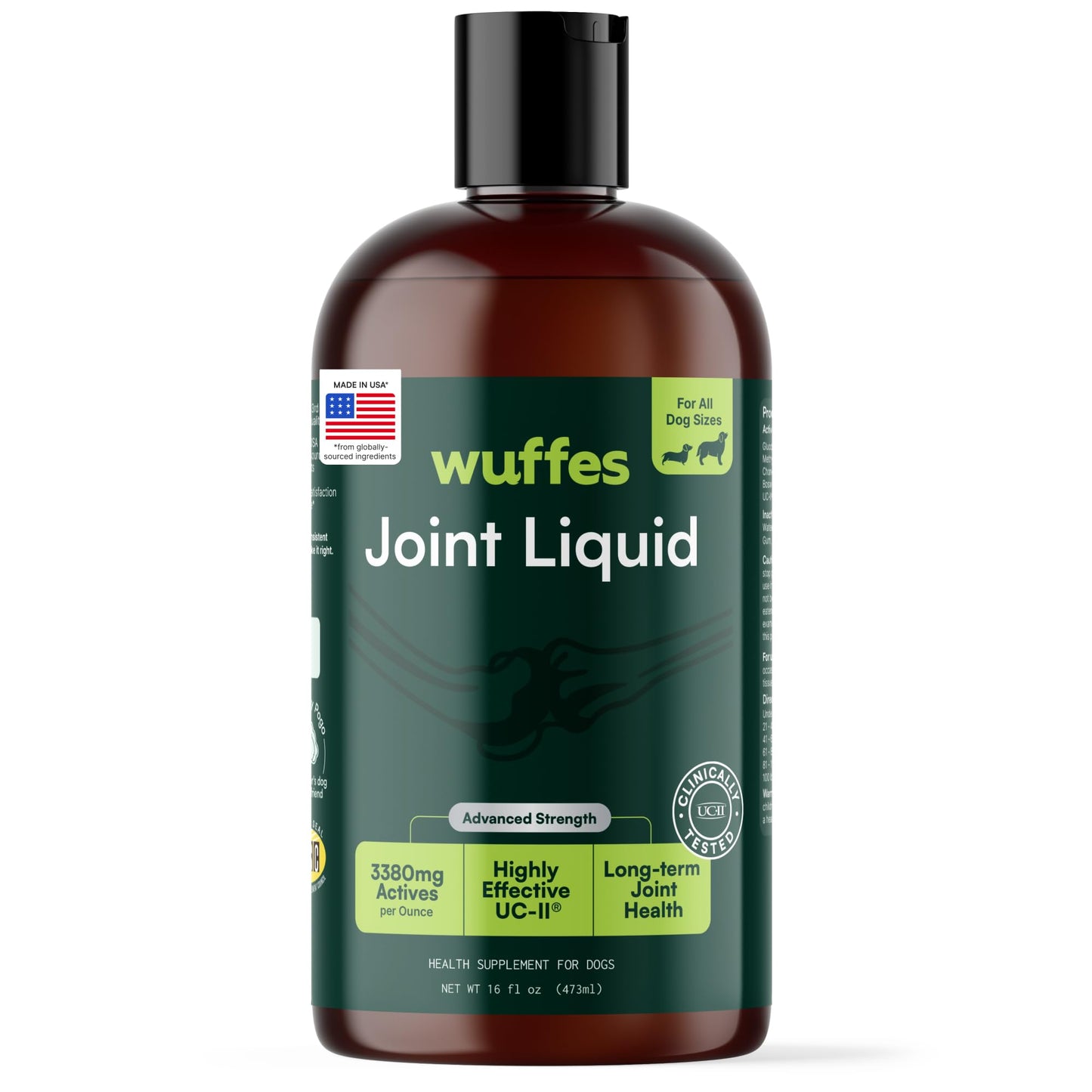 Wuffes Advanced Joint Liquid for Dogs, Hip & Joint Support Supplement with Glucosamine, Chondroitin, UC-II® Collagen, and MSM, for Small & Large Breeds, 16 Oz WuffesBuy Supplements Australia