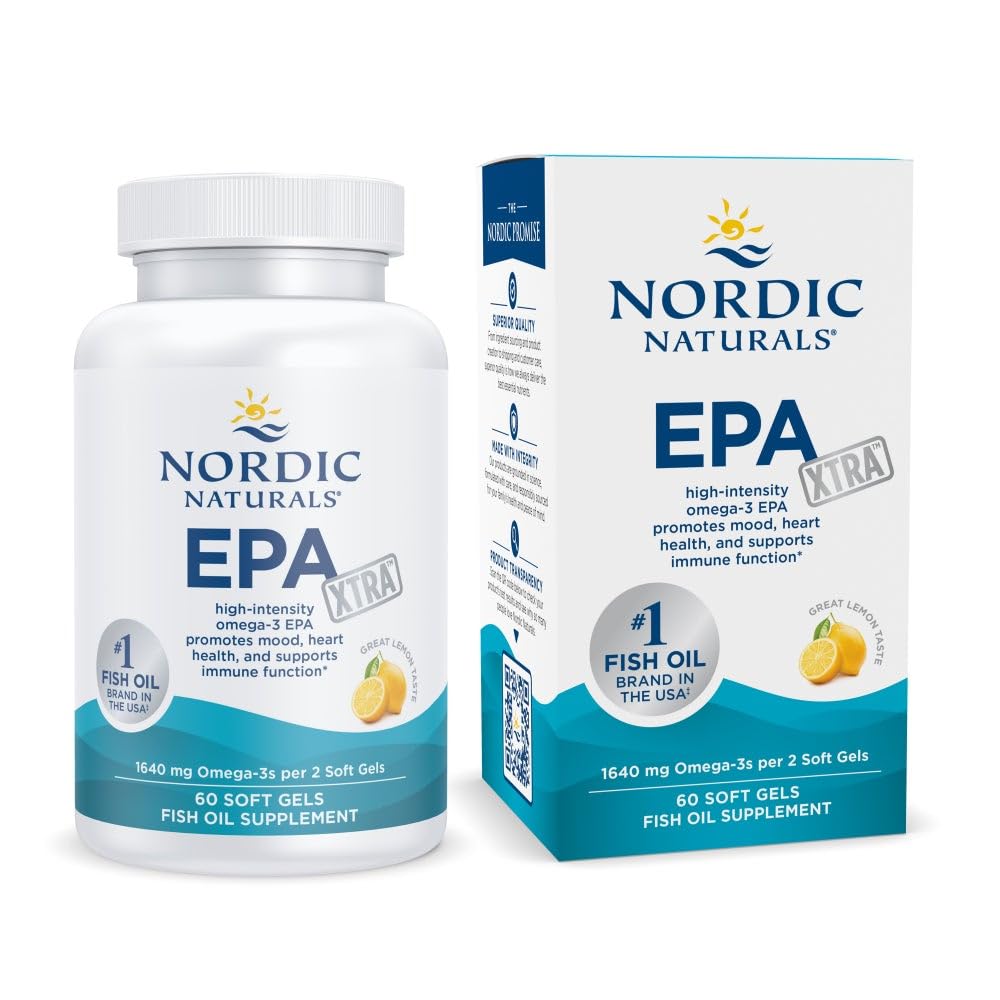 Nordic Naturals EPA Xtra, Lemon - 60 Soft Gels - 1640 mg Omega-3 - High-Intensity EPA Formula for Positive Mood, Heart Health & Healthy Immunity - Non-GMO - 30 Servings Nordic NaturalsBuy Supplements Australia