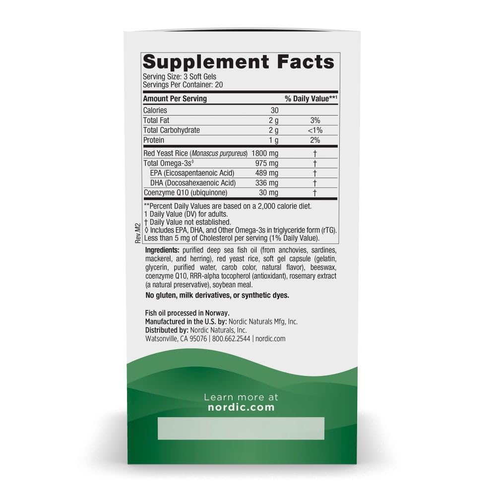 Nordic Naturals Cholesterol Support, Lemon - 60 Soft Gels - 975 Omega-3 + Red Yeast Rice & CoQ10 - Normal Cholesterol, Antioxidant Support - EPA & DHA - Non-GMO - 20 Servings Nordic NaturalsBuy Supplements Australia