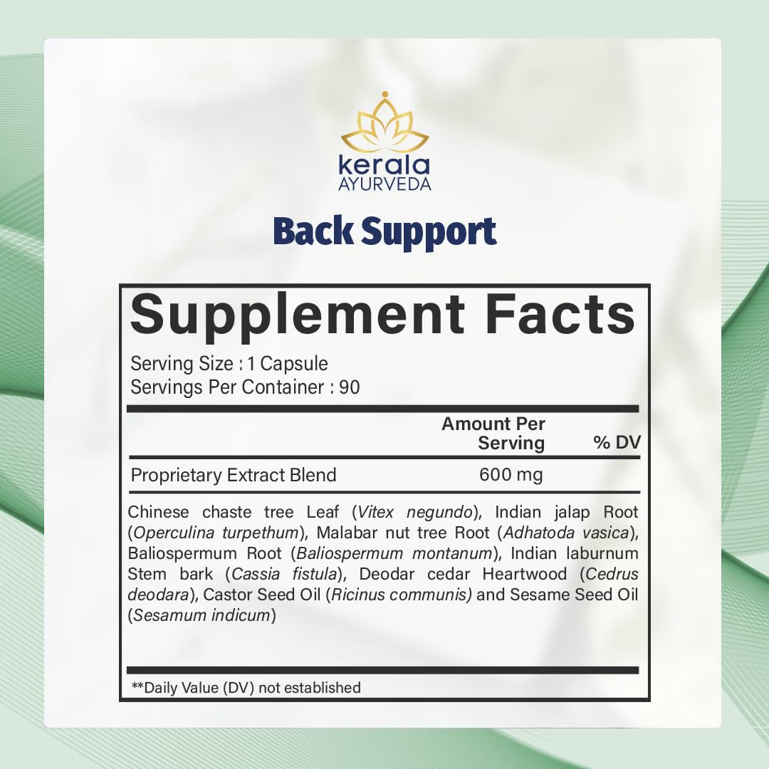 Kerala Ayurveda Back Support Herbal Capsules - Eases Occasional Discomfort of Lower Back & Supports Normal Movement of Spine, 90 Count Kerala AyurvedaBuy Supplements Australia