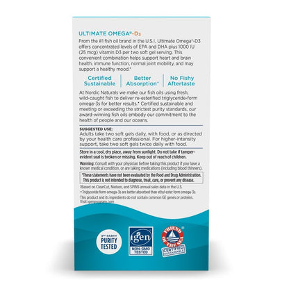 Nordic Naturals Ultimate Omega-D3, Lemon Flavor - 90 Soft Gels - 1280 mg Omega-3 + 1000 IU Vitamin D3 - EPA & DHA - Promotes Brain, Heart, & Immune Health - 45 Servings Nordic NaturalsBuy Supplements Australia