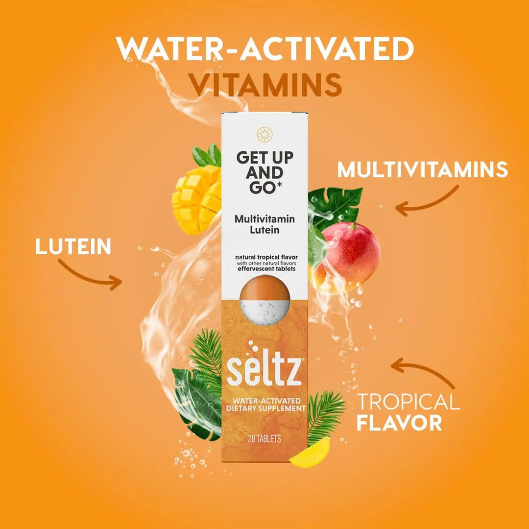 Seltz® Get Up and Go – Effervescent Multivitamin with Lutein for Daily Energy, Eye Health & Antioxidant Support Seltz