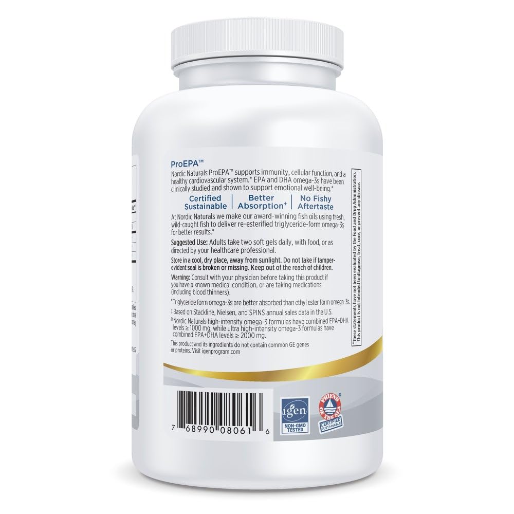 Nordic Naturals ProEPA, Lemon - 180 Soft Gels - 1210 mg Omega-3 - High-Intensity EPA Formula for Healthy Mood, Heart Health & Cellular Function - Non-GMO - 90 Servings Nordic NaturalsBuy Supplements Australia