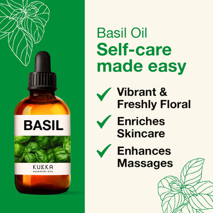 Kukka Basil Essential Oil for Diffusers - Basil Essential Oil for Skin - Basil Oil for Aromatherapy, Skin, Fragrance KUKKA essential oilsBuy Supplements Australia